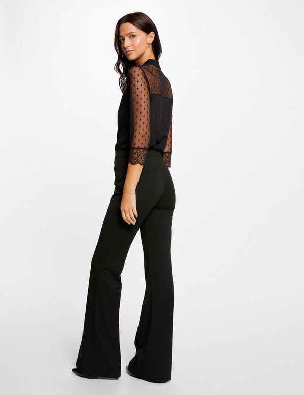 T-shirt manches 3/4 à plumetis noir femme
