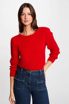Pull col rond manches longues rouge femme
