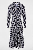Robe midi droite imprimée bleu marine femme