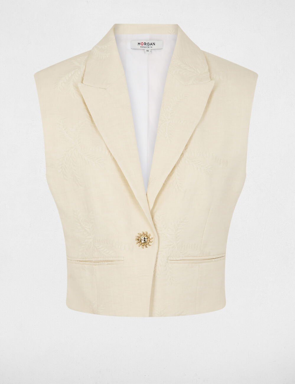 Sleeveless embroidered jacket cream women
