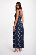 Flowy polka dot jumpsuit navy blue women