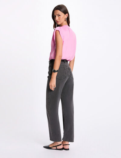 Satin short-sleeved blouse pink women