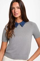 Sweater with a folded collar light grey women