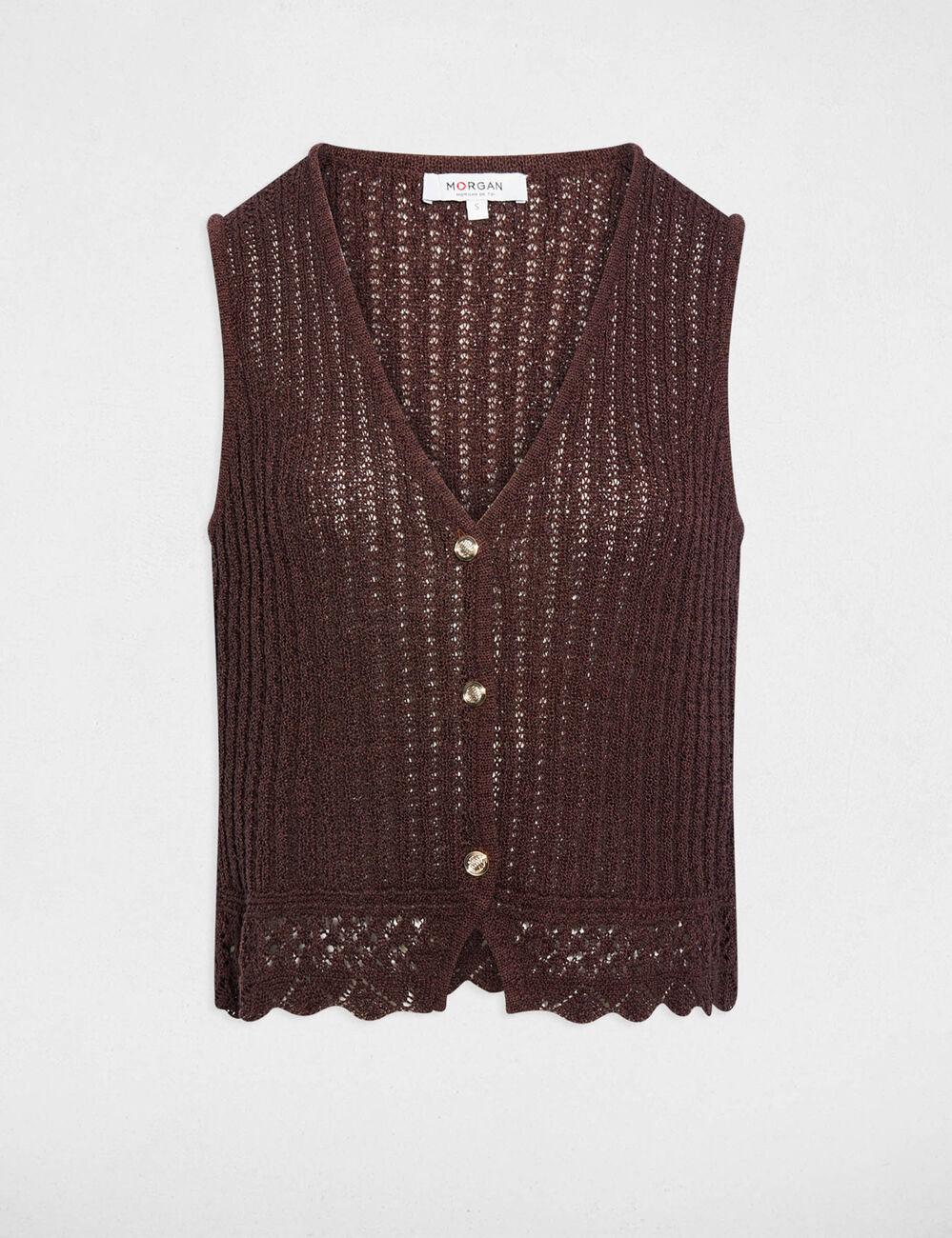 sleeveless openwork cardigan dark brown women Sleeveless openwork cardigan dark brown women