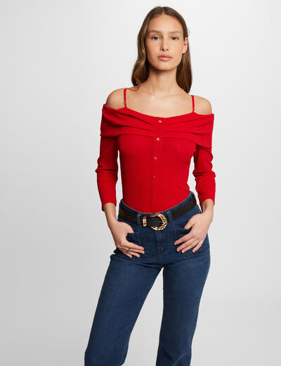 3/4-length sleeved t-shirt red ladies'
