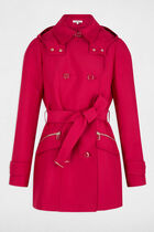 Waisted belted trenchcoat with hood red women