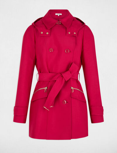 Waisted belted trenchcoat with hood red women
