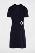 Robe courte cintrée drapée marine femme