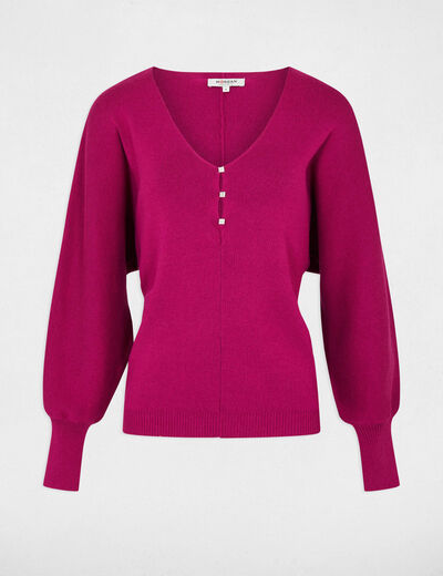 Long-sleeved jumper decorative buttons raspberry ladies'