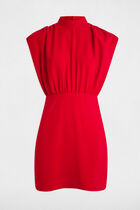 Robe courte ajustée épaulettes rouge femme