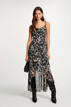 Robe longue fluide imprimée noir femme