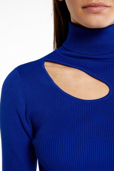 Long-sleeved jumper with opening electric blue ladies'