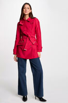 Waisted belted trenchcoat with hood red women