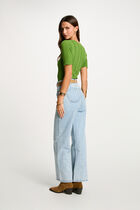High-waisted wide leg jeans bleach denim women