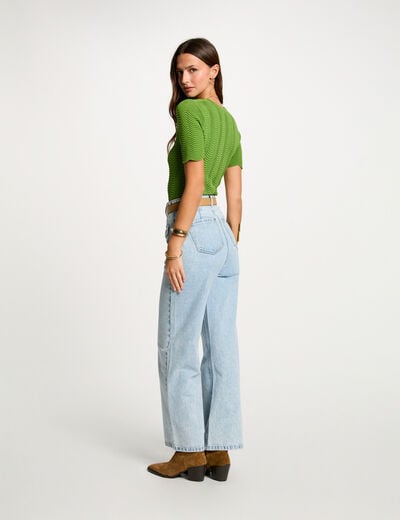 High-waisted wide leg jeans bleach denim women