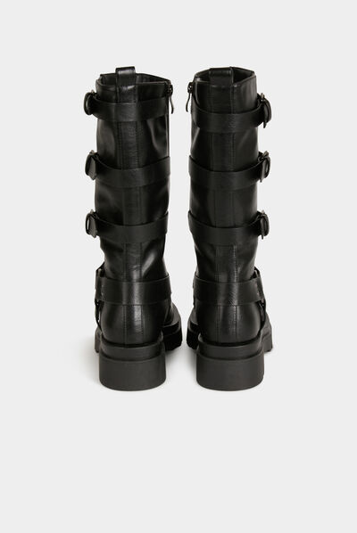 Flat boots with straps black ladies'