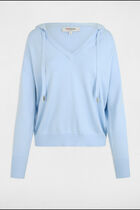 Pull col en V à capuche bleu ciel femme