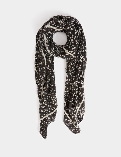 Pleated scarf polka dot print black women