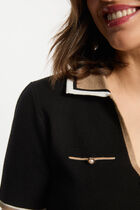 Pull col polo manches courtes noir femme