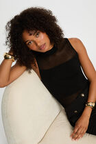 Top maille sans manches noir femme