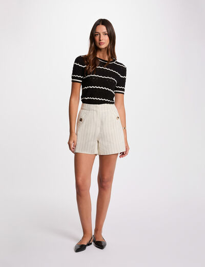 High-waisted striped shorts beige women