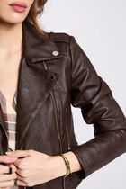 Blouson droit avec col cranté à revers marron foncé femme