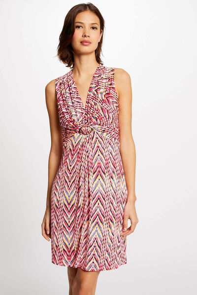 Straight sleeveless dress chevron print fuchsia ladies'