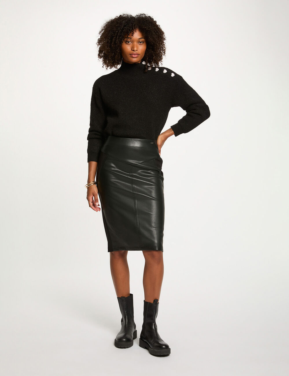 Jupe ajustée similicuir noir femme
