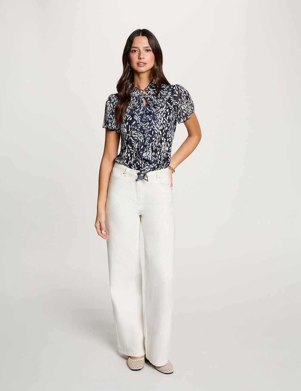 Tie-neck shirt navy blue women