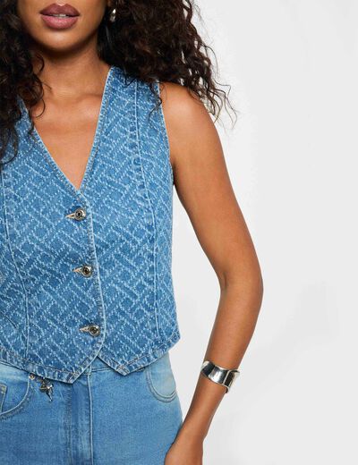 Sleeveless denim jacket denim stone women