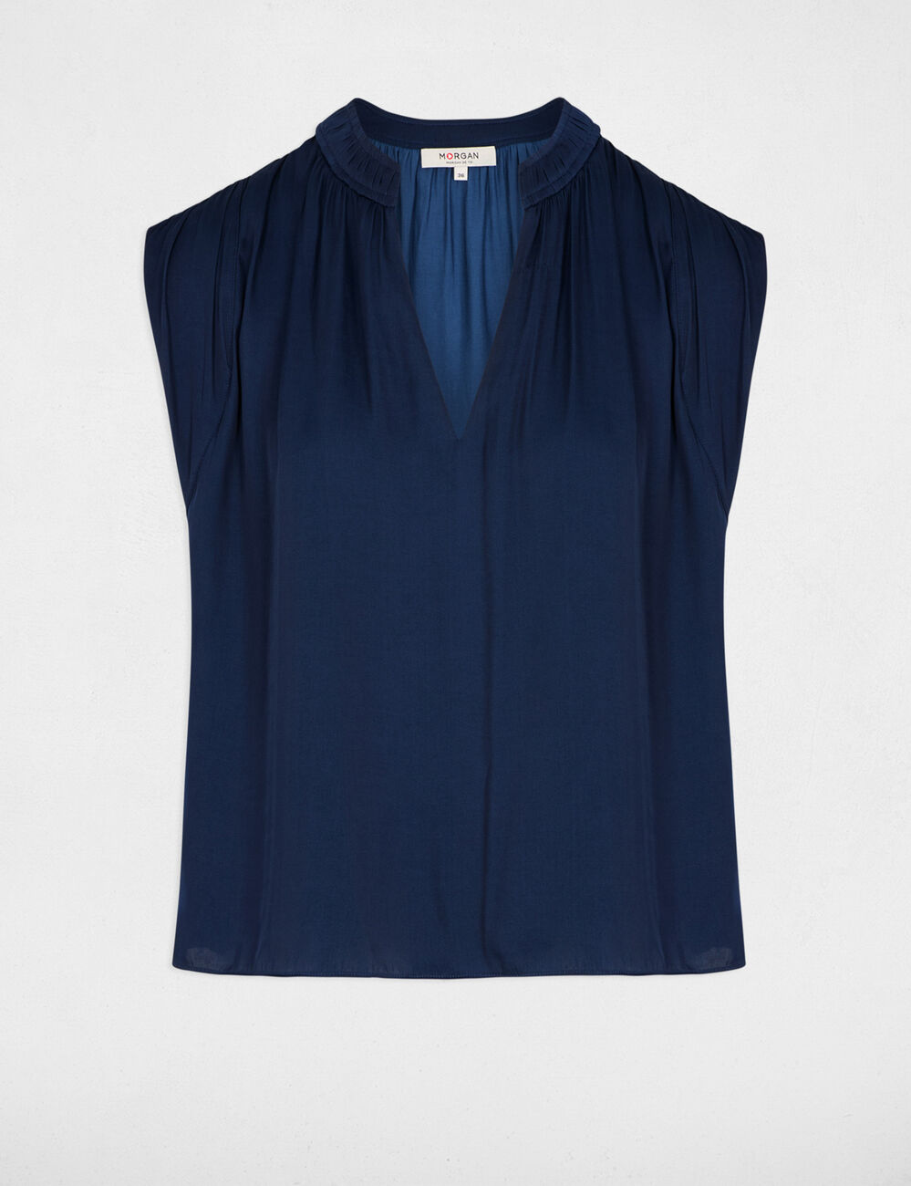 Satin short-sleeved blouse navy blue women