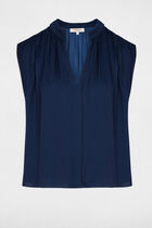 Satin short-sleeved blouse navy blue women