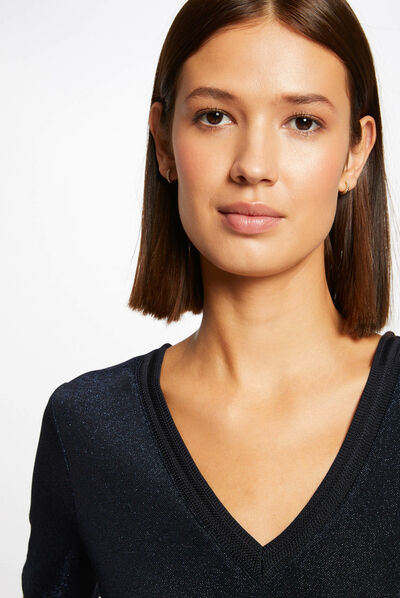 Short-sleeved t-shirt with V-neck navy ladies'