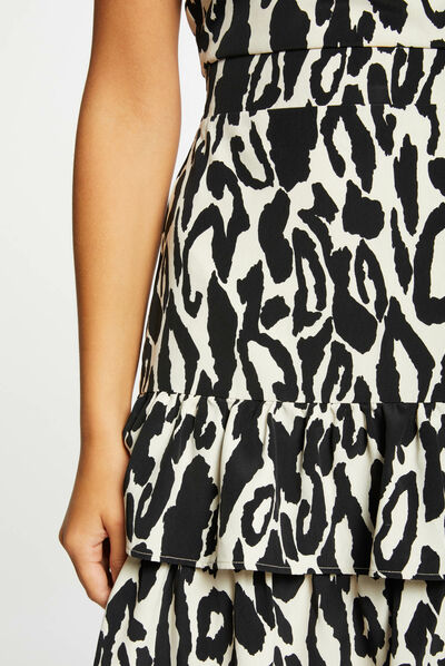 Waisted dress with ruffles animal print multico ladies'