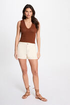 Knitted top with V-neck cognac brown women