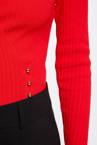 Long-sleeved jumper wrap-over neckline red ladies'