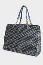 Shopper bag monogram print stone wash denim women