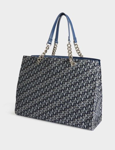 Shopper bag monogram print stone wash denim women