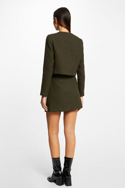 Straight buttoned jacket with round neck dark green ladies'