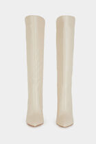 Leather high boots with stiletto heels ivory women