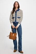 Gilet col à revers rayé ivoire femme