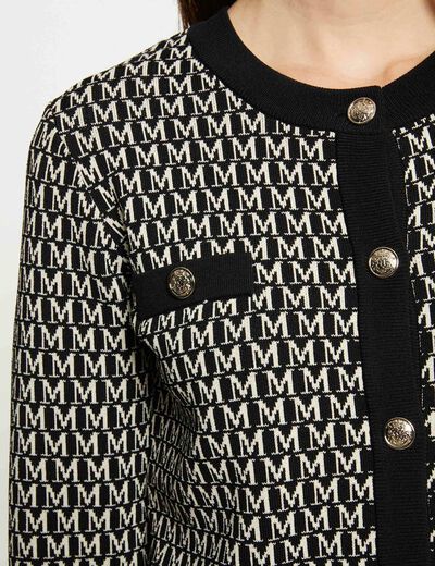 Long-sleeved cardigan monogram print black ladies'