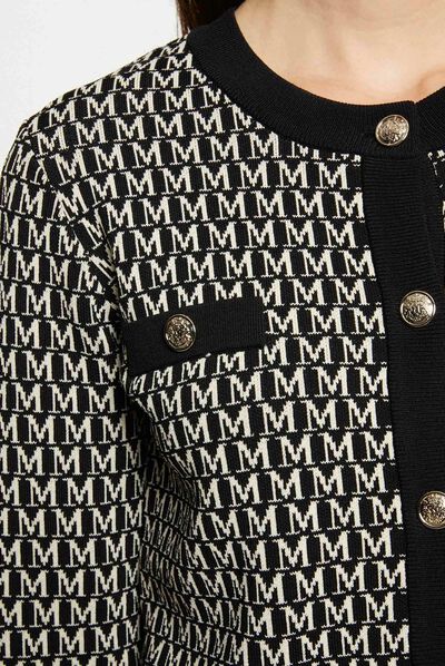 Long-sleeved cardigan monogram print black ladies'