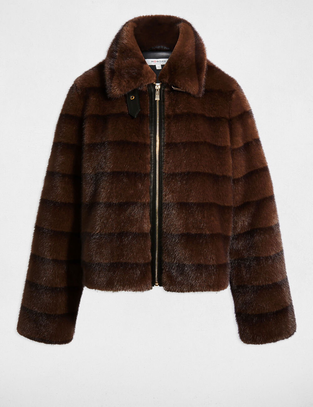 Short faux fur coat brown women