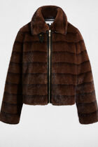 Short faux fur coat brown women