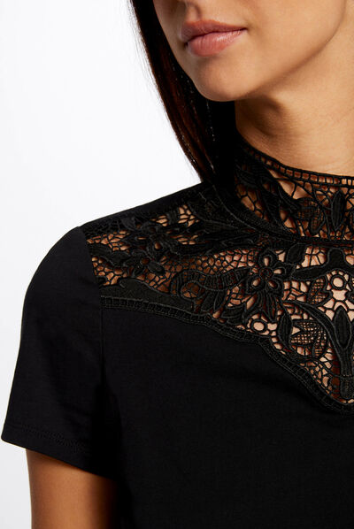 Short-sleeved t-shirt with lace black ladies'