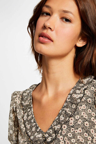 Short-sleeved t-shirt vegetal print black ladies'