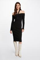 Robe pull ajustée col bardot gris anthracite femme