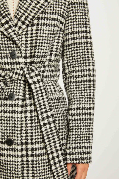 Straight belted printed coat ecru ladies'