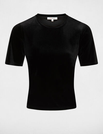Velvet short-sleeved t-shirt black ladies'